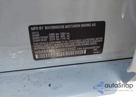 2016 BMW 320I из США, поврежденный, VIN WBA8A9C51GK617592